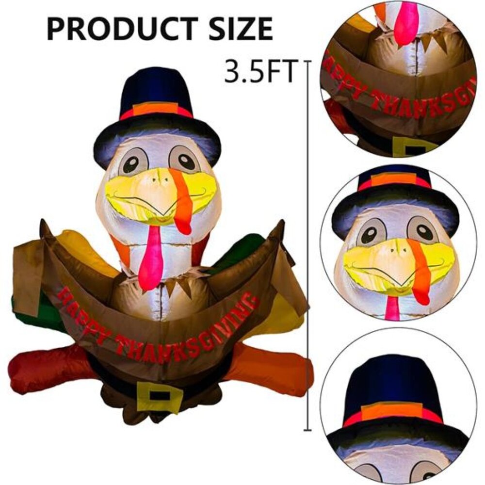 New 3.5 FT Thanksgiving Inflatable Decorations Outdoor, Turkey Broke - Picture 2 of 7